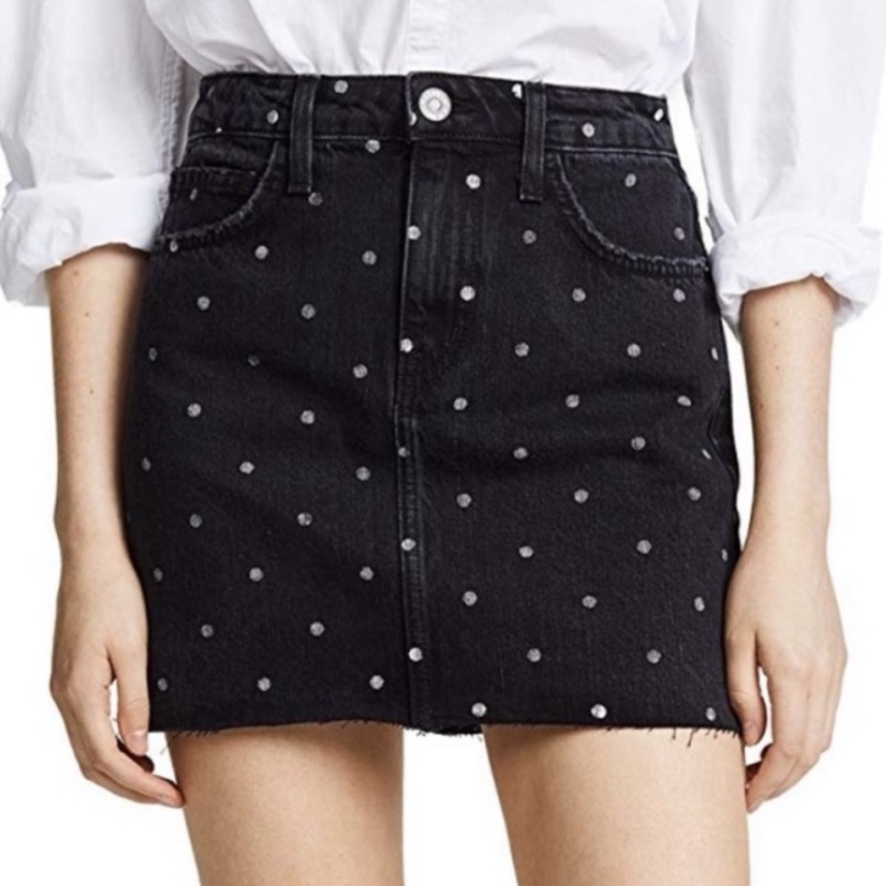 NWT Current/Elliott Polka Dot Raw Hem Denim Skirt